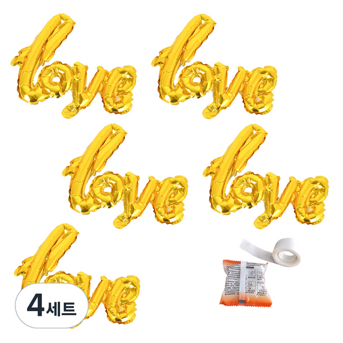 파티쇼 메세지 은박 풍선 러브 소 5p + 글루닷 세트, 골드, 4세트