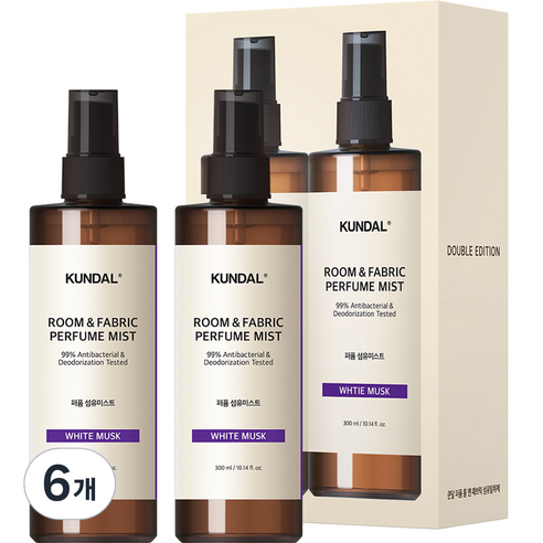 쿤달 퍼퓸 룸 앤 패브릭 섬유탈취제 화이트머스크향, 300ml, 6개, 화이트머스크