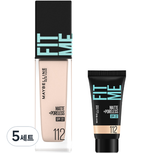 메이블린 핏미 파운데이션 레노 30ml + 미니파운데이션 5ml 세트, 112 내추럴 아이보리(파운데이션), 112 내추럴 아이보리(미니파운데이션), 5세트