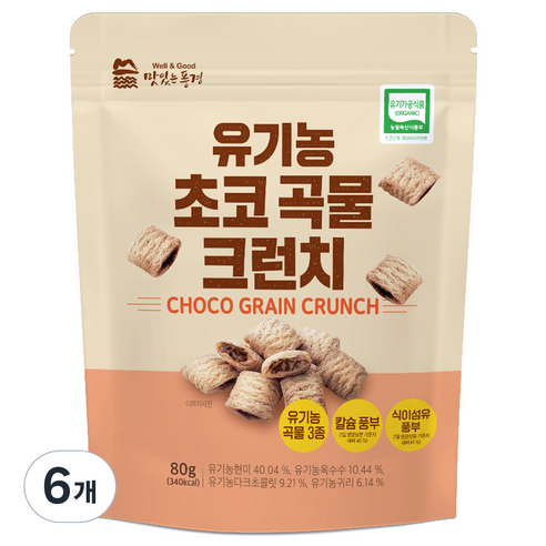 맛있는풍경 유기농 초코 곡물 크런치, 80g, 6개