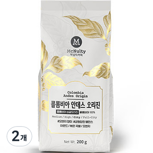 맥널티 원두 콜롬비아 안데스 오리진, 200g, 2개, 홀빈(분쇄안함)
