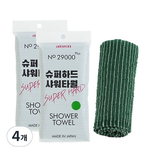 아이센 29000 PLUS 슈퍼하드 샤워타올, 그린, 1개입, 4개