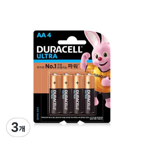 듀라셀 울트라 알카라인 건전지 AA 블리스터팩, 4개입, 3개
