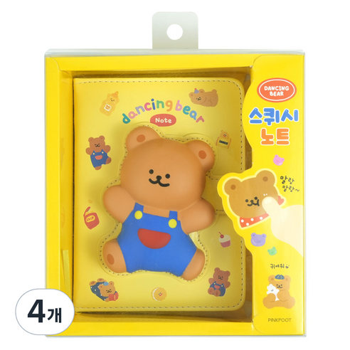 핑크풋 12000 댄싱베어 스퀴시 노트, YELLOW, 4개