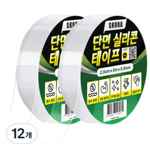 스코라 초강력 단면 실리콘 테이프 25mm x 5m, 12개