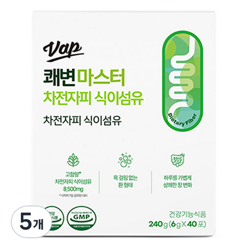 브이에이피 쾌변 마스터 차전자피 식이섬유 40p, 40정, 6g, 5개