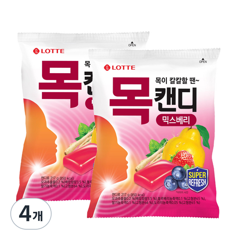 롯데제과 목캔디 믹스베리, 4개, 217g