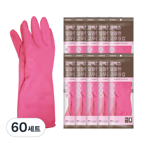코멕스 알뜰한 고무장갑 양손착용, 핑크, 중(M), 60세트