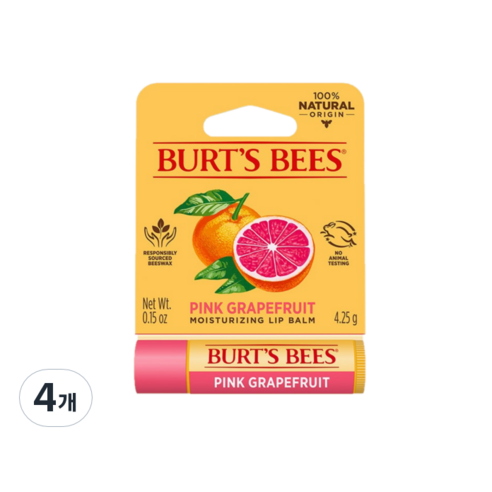 버츠비 모이스춰라이징 립밤, 핑크 그레이프 후르츠, 4.25g, 4개