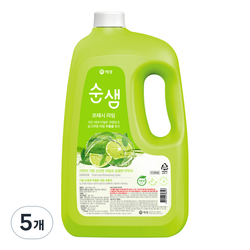 순샘 프레시라임 주방세제, 3L, 5개