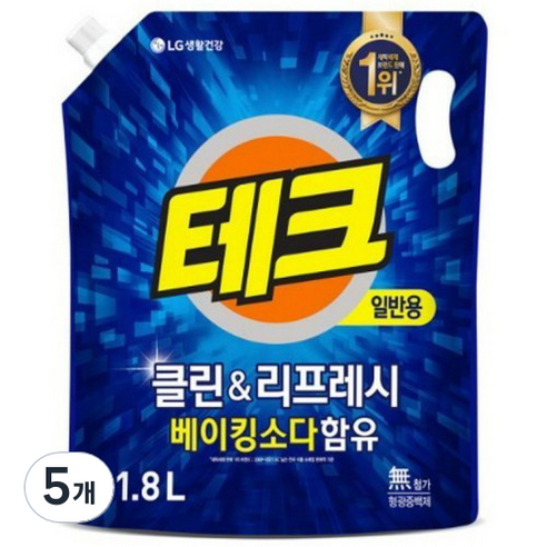 테크 클린 앤 리프레쉬 액체세제 일반 리필, 1.8L, 5개