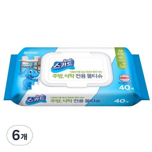 스카트 주방 식탁 전용 물티슈 40매, 6개