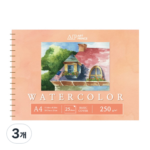 두성 아트프린스 워터컬러 수채화용 스프링 스케치북 250g W04, A4, 25매, 3개