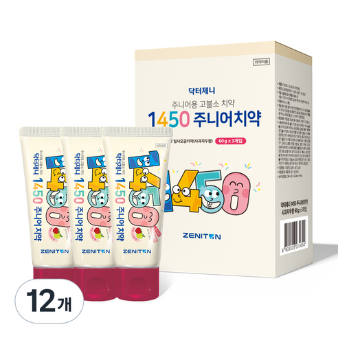 닥터제니 1450 고불소 주니어치약 사과자두향, 60g, 12개