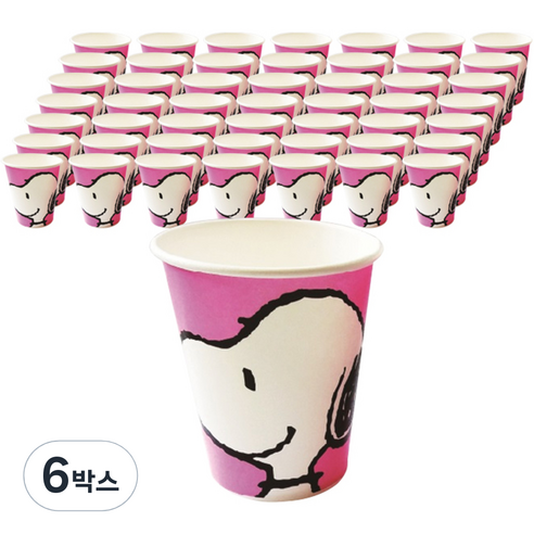 찰리브라운 스누피 칼라 종이컵 핑크 270ml 50p, 6개