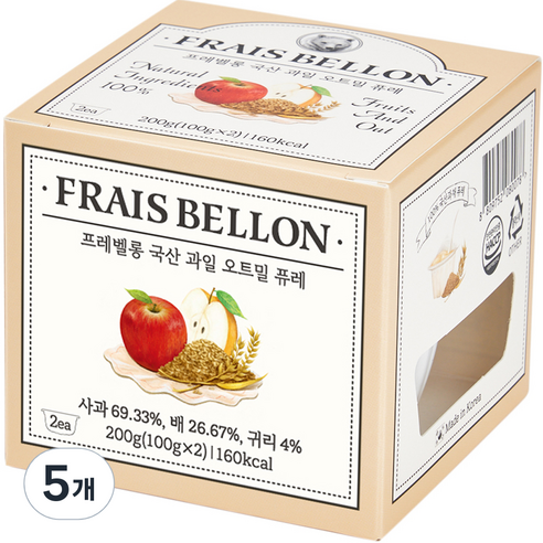 프레벨롱 과일 오트밀 퓨레 2p, 혼합맛(사과/배/귀리), 200g, 5개