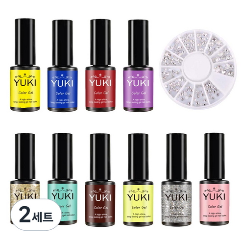 유키 봉자네일 10종 B세트, 젤네일 10종 + 크리스탈 네일스톤세트, 2세트