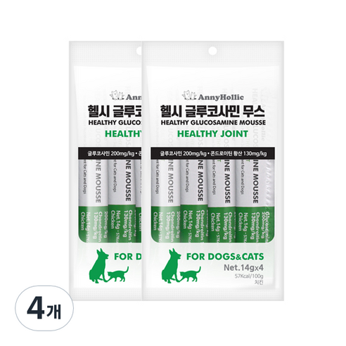 애니홀릭 반려동물 헬시 글루코사민 무스 영양제, 4회분, 치킨, 4개