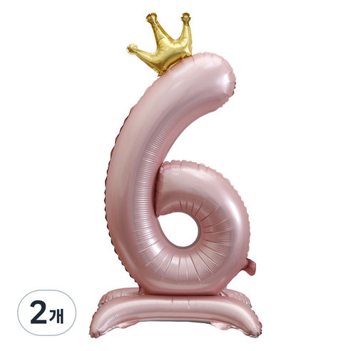 세컨드베스트 크라운 스탠딩 숫자 파티풍선 100cm, 핑크 숫자 6, 2개