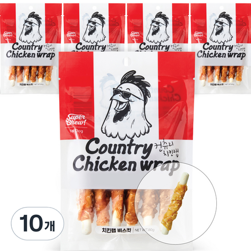 슈퍼츄 강아지 컨츄리 치킨랩 덤벨 간식, 치킨맛, 80g, 10개