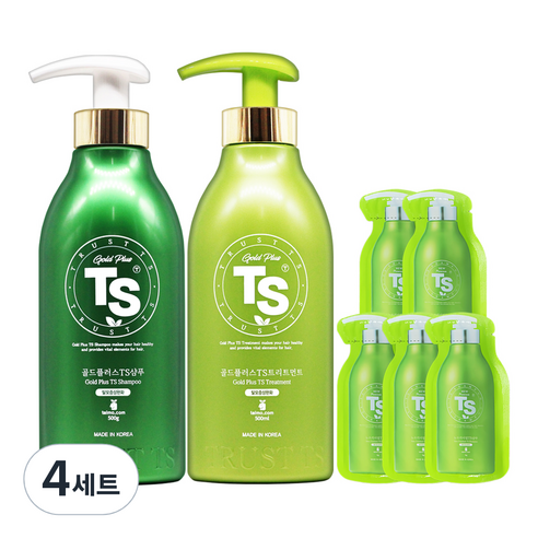 TS 골드플러스 샴푸 500ml + 트리트먼트 500ml +뉴프리미엄 샴푸 여행용 파우치 5p, 4세트