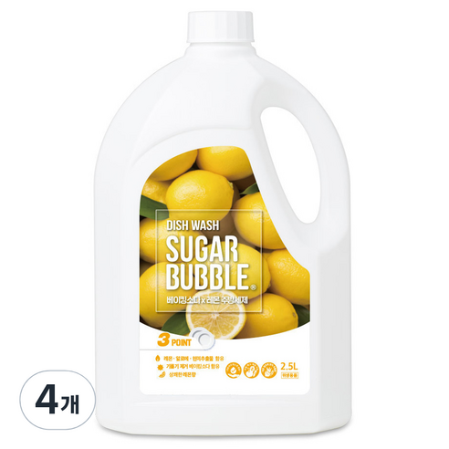 슈가버블 베이킹소다 레몬 주방세제, 2.5L, 4개
