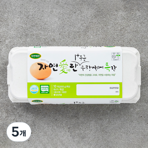 자연애찬 무항생제 1+등급 특란, 10구, 5개
