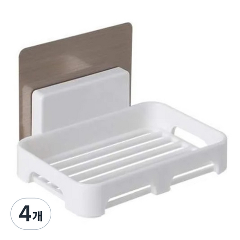 차차미 다용도 물빠짐 접착식 비누 받침대, 화이트, 4개