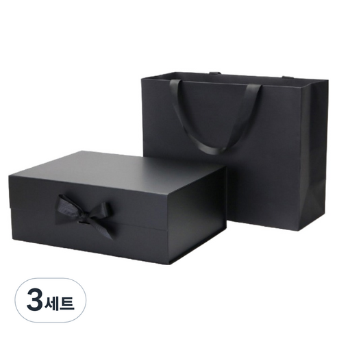 인디케이 기프트박스 쇼핑백 대, 블랙, 3세트