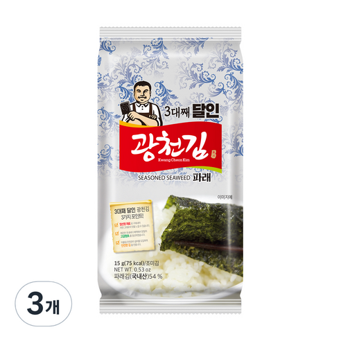 광천김 3대째 달인 파래 식탁김, 15g, 3개