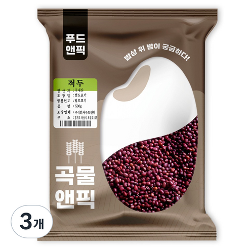 푸드앤픽 곡물앤픽 국산 적두 팥, 500g, 3개