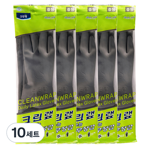 크린랲 매일쓰는 고무장갑 양손세트, 그레이, 중(M), 10개