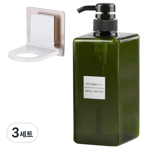 모나코올리브 호텔식 샴푸 린스 디스펜서 650ml + 무타공 샴푸홀더 세트, 딥그린(디스펜서), 3세트