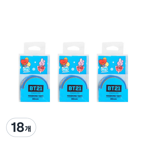라인프렌즈 BT21 마스킹테이프 30mm, 블루, 18개