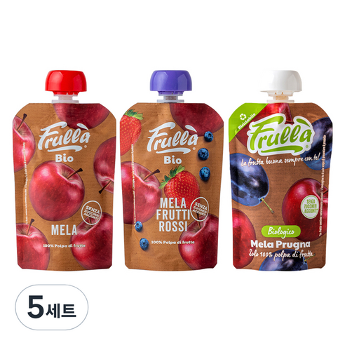 푸루라 아동용 유기농 생과일 퓨레 사과 100g + 사과 블루베리 딸기 100g + 사과 푸룬 100g 세트, 5세트