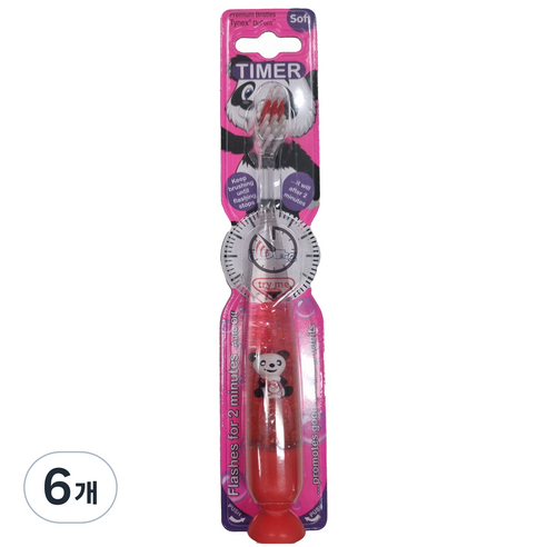 비브라이트 캐릭터 LED 타이머 동물친구 어린이 칫솔, 팬더(레드), 6개, 1개