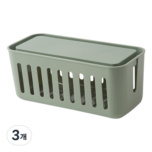 마켓플랜 비비드 휴대폰 거치 멀티탭 정리함, 카키, 3개
