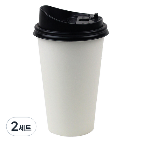 아이엔피 종이컵 화이트무지 473ml 50p + 롱개폐 뚜껑 50p 세트, 2세트