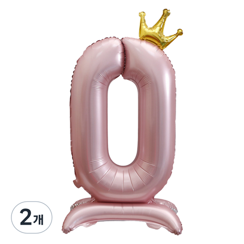 세컨드베스트 크라운 스탠딩 숫자 파티풍선 100cm, 핑크 숫자 0, 2개