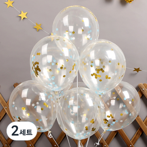 파티해 모던믹스 컨페티풍선 20p + 손펌프 랜덤발송 +컬링리본 + 스펀지닷 세트, 블루, 2세트