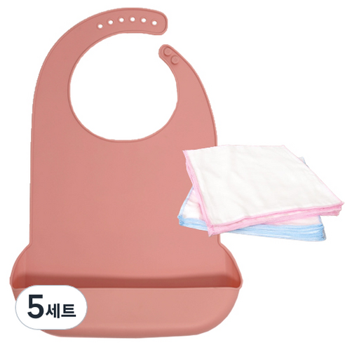 파라디 방수 성인용 턱받이 + 면손수건, 핑크(턱받아), 랜덤발송(손수건), 5세트