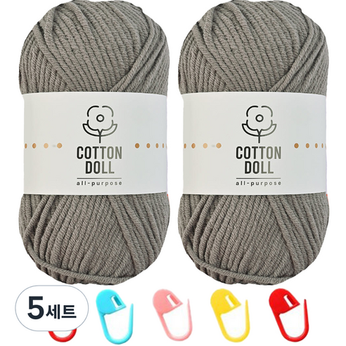 니뜨 코튼돌실 50g x 2p + 단수링 5p 세트, 22 도브그레이(뜨개실), 랜덤발송(단수링), 5세트