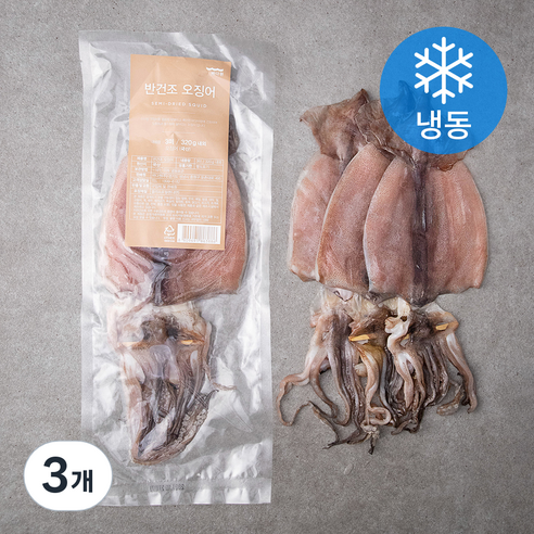 바다원 동해안 반건조 오징어 3미 (냉동), 320g, 3개