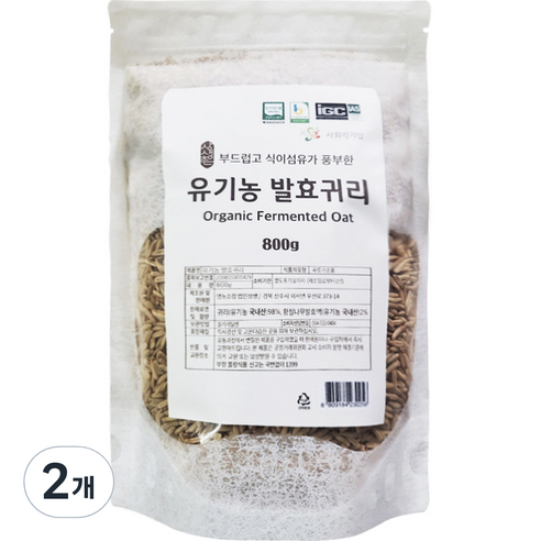상생촌 유기농 국내산 발효귀리, 800g, 2개