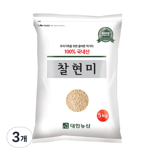 대한농산 찰현미 잡곡, 5kg, 3개