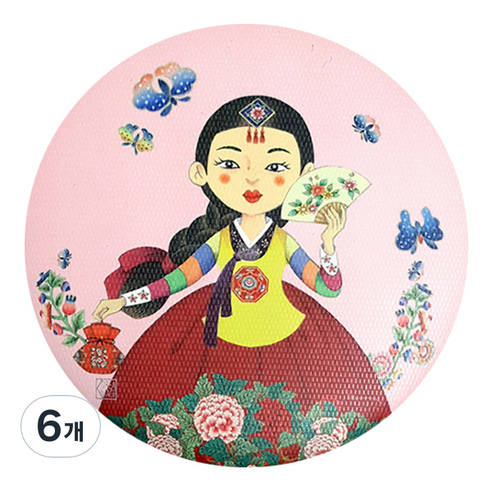 디자인가안채 양면손거울 색동아씨 한복 75 x 75 mm, 핑크, 6개