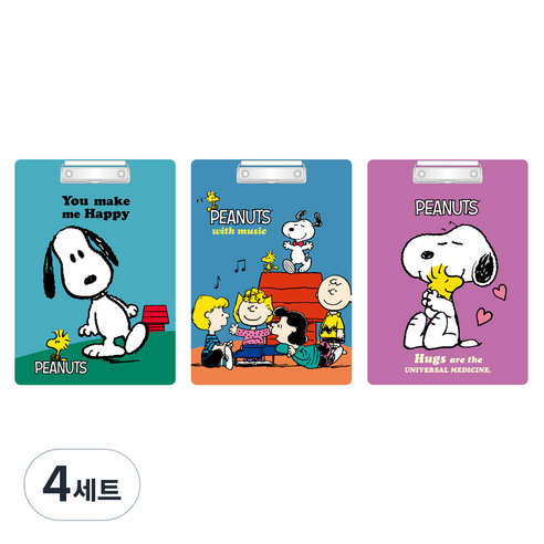 피너츠 스누피 클립보드 3종, 랜덤 발송, 4세트