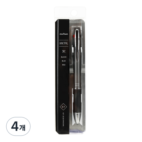 문화연필 메탈 3색 볼펜 0.7mm, 다크그레이, 4개