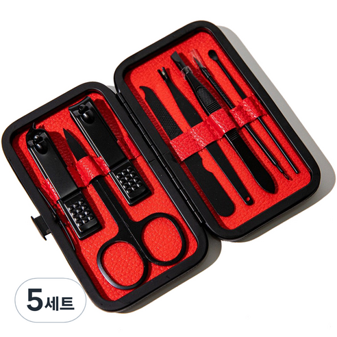 칼리오페 발톱 손톱깎이 8종 세트, 5세트, 블랙 + 레드