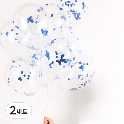 파티해 메탈릭 컨페티풍선 20p + 손펌프 랜덤발송 +컬링리본 + 스펀지닷 세트, 블루, 2세트